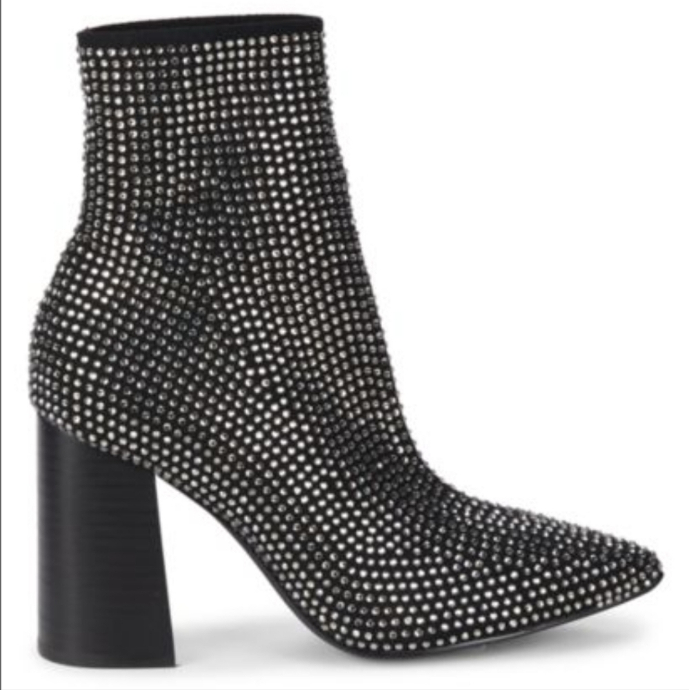 Steve Madden Beenah Rhinestone Heeled Sock Bootie, 10, Black & Silver